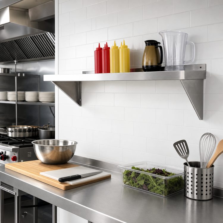 Product image #2 for New Age Heavy-Duty Bracket-Mounted Solid Wall Shelf, 36 x 12 in., 12-Gauge Aluminum