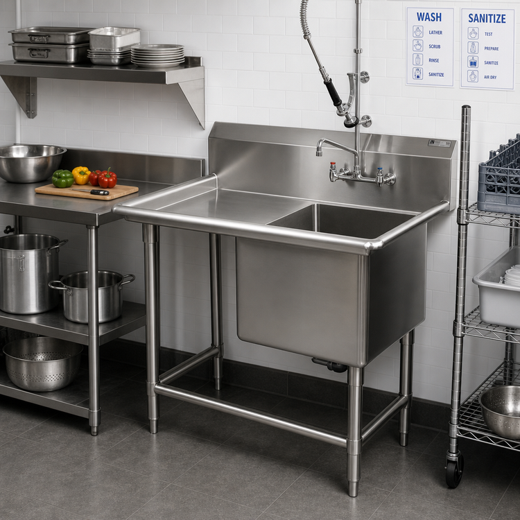 Product image #2 for John Boos Pro-Bowl 1-Compartment Stainless Steel Floor Model Sink with Left Drainboard, 46-3/16 in. x 29-1/2 in.