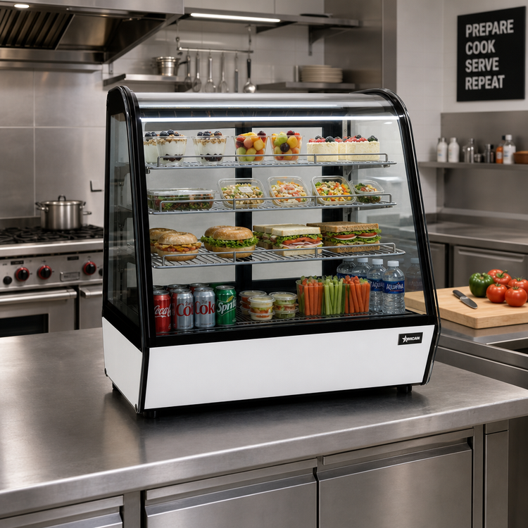 Product image #2 for Omcan Countertop Curved Glass Refrigerated Display Case, 48 Inch, 7.94 Cu. Ft.
