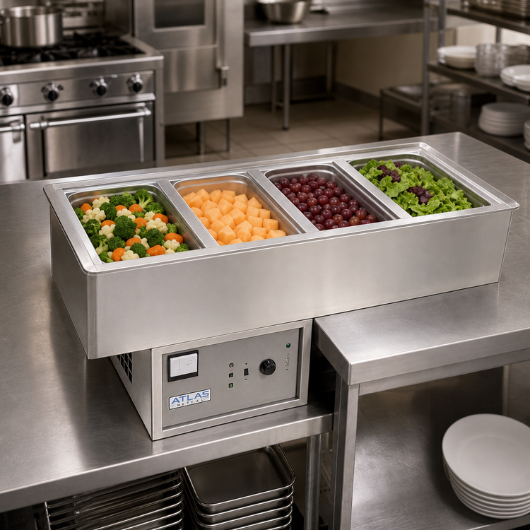 Product image #2 for Atlas Metal WCM-HP-4 4-Pan Hot/Cold Drop-In Food Well with Self-Contained Refrigeration