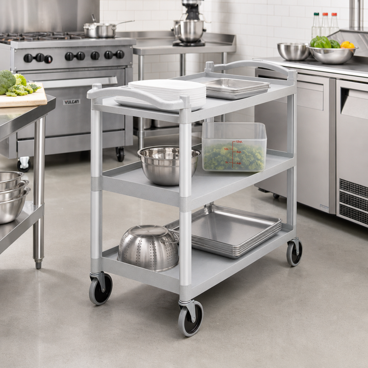 Product image #3 for Cambro Large 3-Shelf KD Utility Cart, Speckled Gray