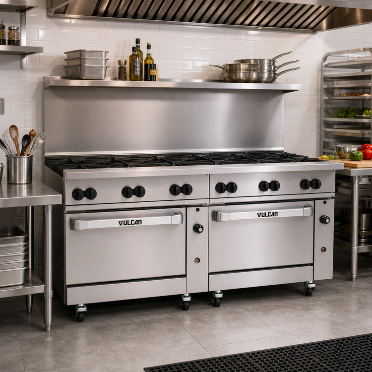 Product image #2 for Vulcan Endurance 72-Inch Gas Restaurant Range with 12 Open Burners and 2 Convection Ovens