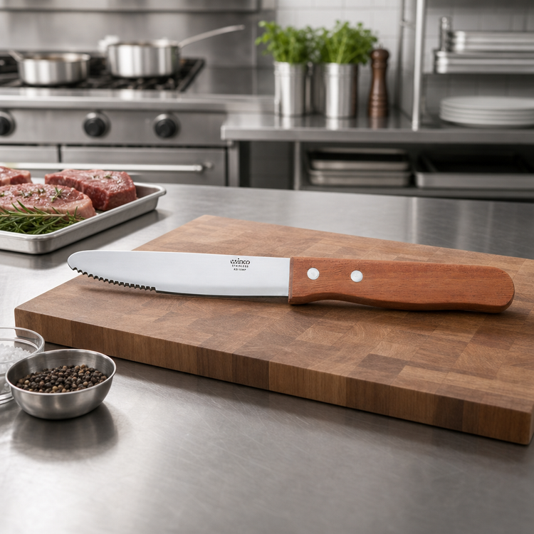 Product image #2 for Winco Jumbo 10-Inch Steak Knife with 5-Inch Stainless Steel Blade and Oak Wood Handle