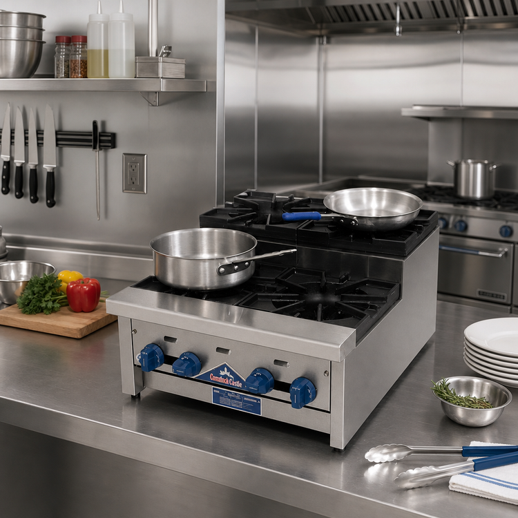 Product image #2 for Comstock-Castle SUFHP24 24-Inch Countertop Gas Step-Up Saute Hotplate with 4 Burners