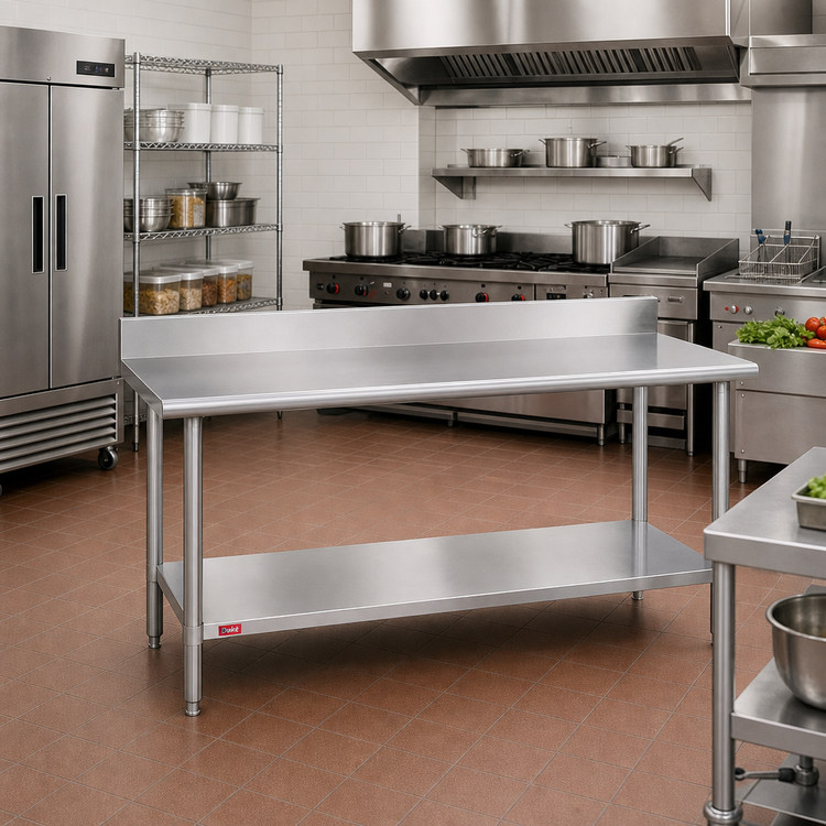 Product image #2 for Duke 84-Inch x 36-Inch Stainless Steel Work Table with 5-Inch Riser and Stainless Undershelf