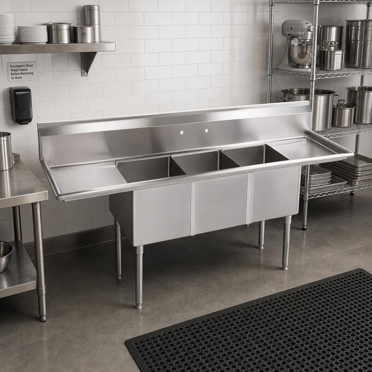 Product image #2 for John Boos E-Series 3-Compartment Sink with Dual Drainboards, 84-Inch Wide