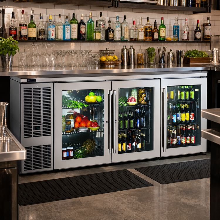 Product image #2 for 84-Inch Self-Contained Three-Section Back Bar Refrigerator with Glass Doors