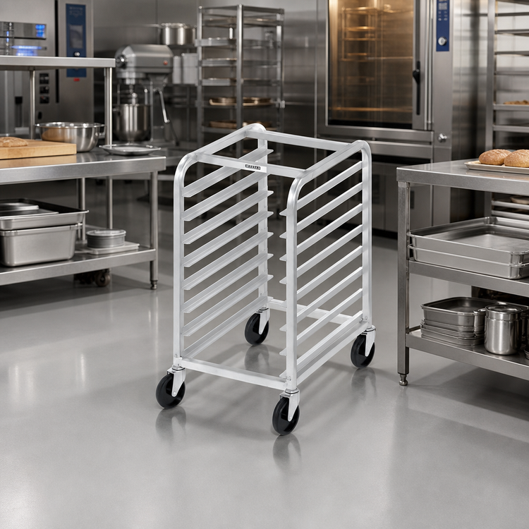 Product image #2 for Half-Height Side-Load Aluminum Bun Pan Rack on 5-Inch Casters, 7 Pan Capacity
