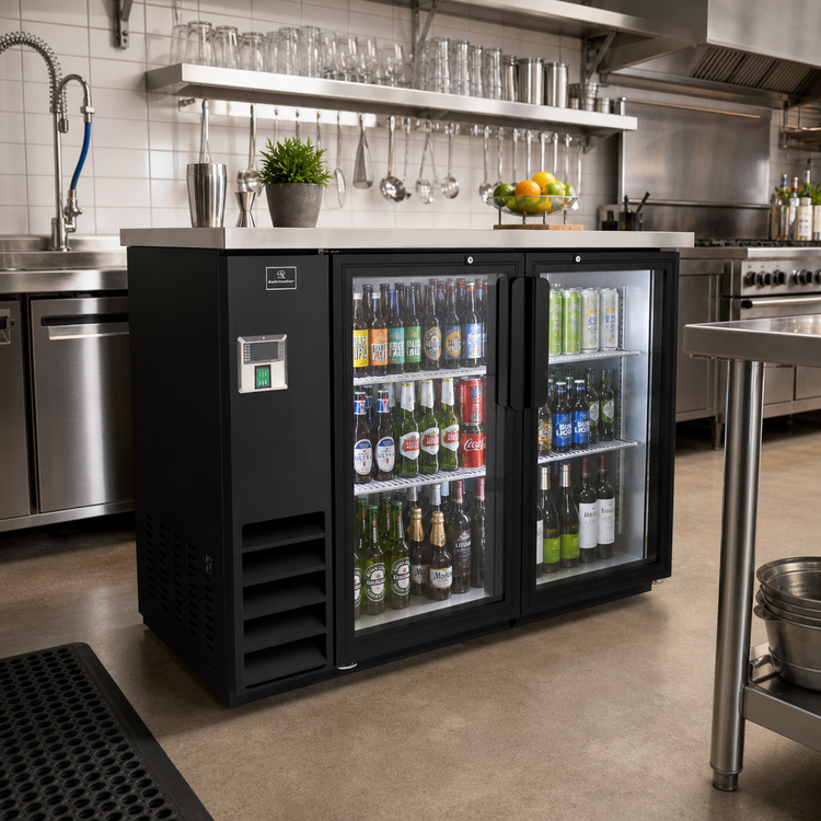 Product image #2 for Kelvinator Commercial 49-Inch 2-Glass Door Back Bar Refrigerator, Side-Mounted Self-Contained Refrigeration, 12.5 Cu. Ft., Black
