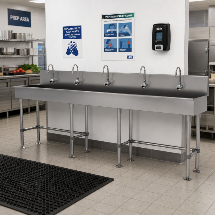 Product image #2 for Advance Tabco 100-Inch Freestanding ADA-Compliant Multiwash Hand Sink with 5 Electronic Faucets