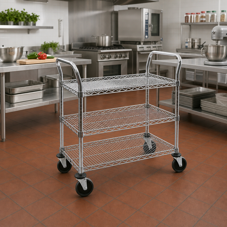 Product image #2 for Metro Super Erecta MW705 3-Shelf Chrome-Plated Steel Utility Bus Cart, 36 x 18 Inches