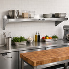 Thumbnail image #2 for John Boos Stallion BHS18132 132-Inch x 18-Inch Wall-Mounted Stainless Steel Shelf, 18-Gauge 300 Series, Satin Finish