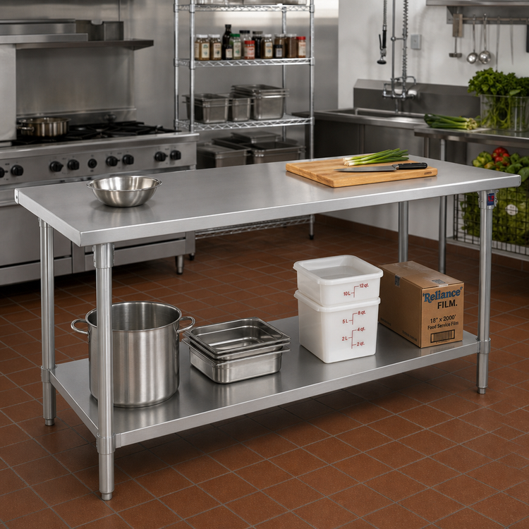 Product image #2 for John Boos Stallion 120" x 24" 16-Gauge Stainless Steel Flat Top Work Table with Undershelf