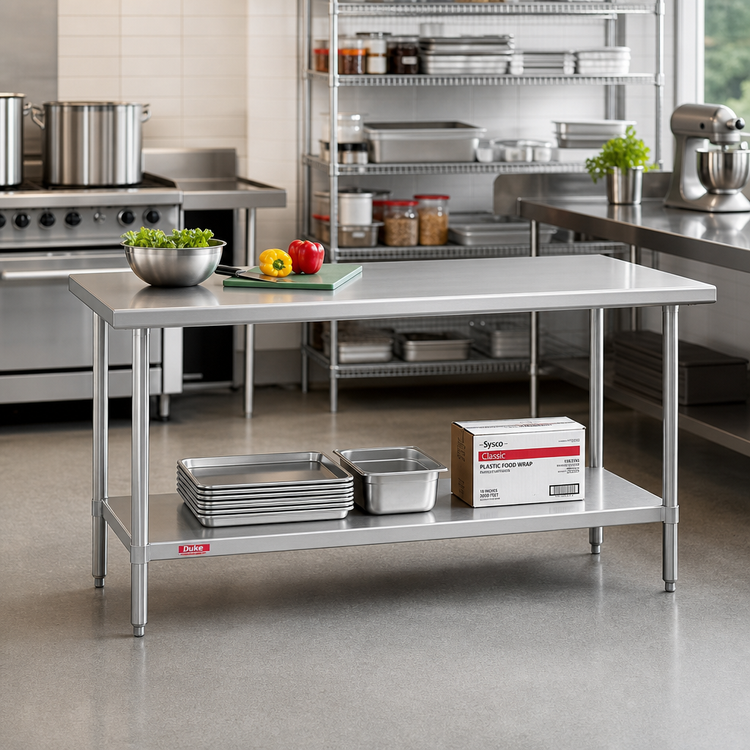 Product image #2 for Duke Manufacturing 48-Inch Stainless Steel Top Work Table with Galvanized Undershelf, 24-Inch Deep, 36-Inch High