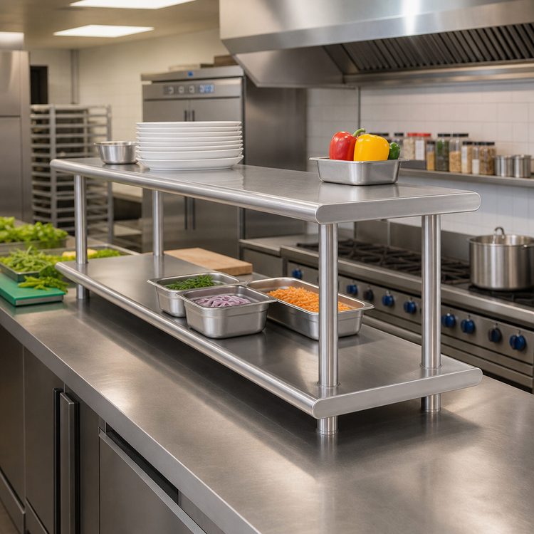 Product image #2 for Advance Tabco Double-Tier Pass-Thru Shelf, 108 x 18 Inches, 18/430 Stainless Steel