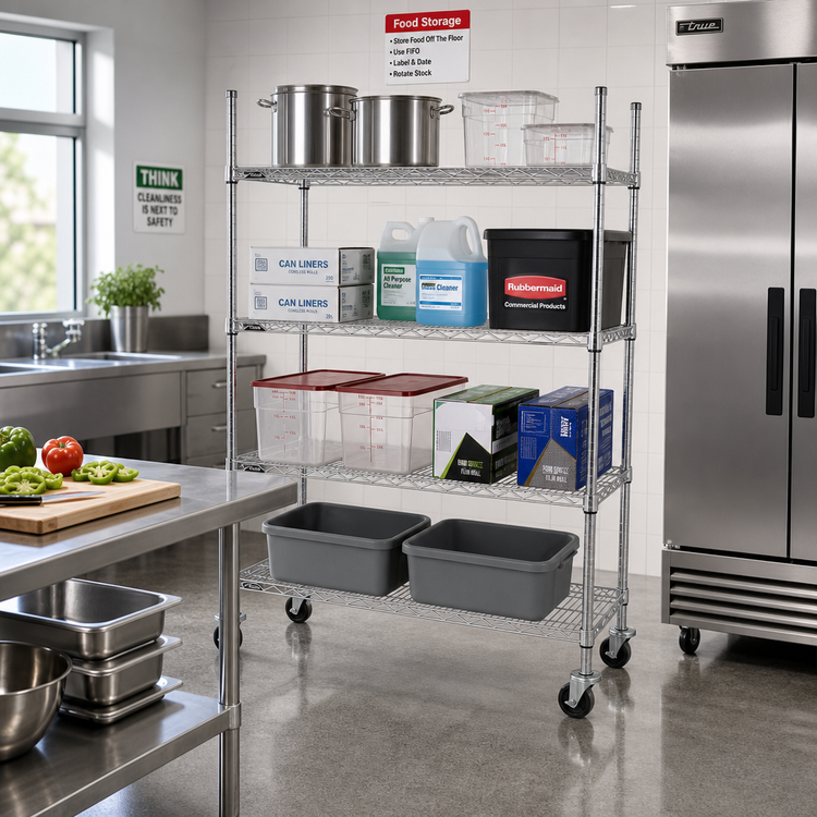 Product image #2 for Rubbermaid Commercial Products 4-Shelf Safety Storage Rack, 50 x 18 x 67 Inches, Chrome Wire Shelving Unit