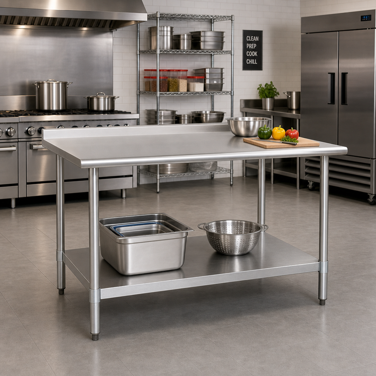 Product image #2 for BlendPort Deluxe Series Stainless Steel Work Table with Rear Upturn and Adjustable Undershelf, 84 x 30 Inches
