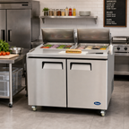 Thumbnail image #2 for Atosa USA, Inc. MSF8307GR 60-Inch Two-Section Sandwich/Salad Mega Top Refrigerated Prep Table with 24 1/6 Pans and Solid Doors