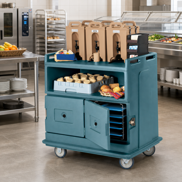 Product image #3 for Cambro Recessed-Top Beverage Service Cart with 2 Insulated Compartments, Slate Blue
