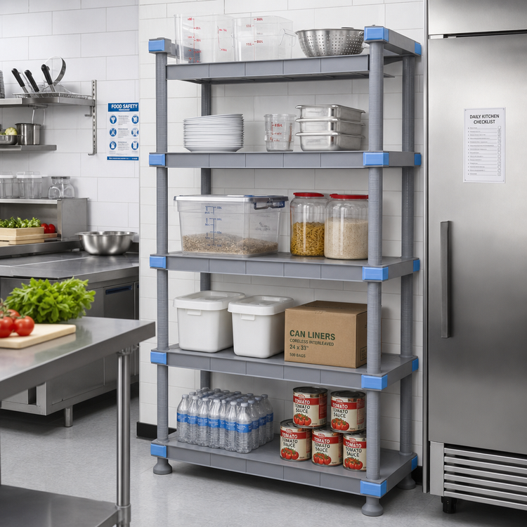 Product image #2 for Millenia 42"W x 24"D x 86"H Polymer Stationary Starter Shelving Unit with 5 Solid Shelves