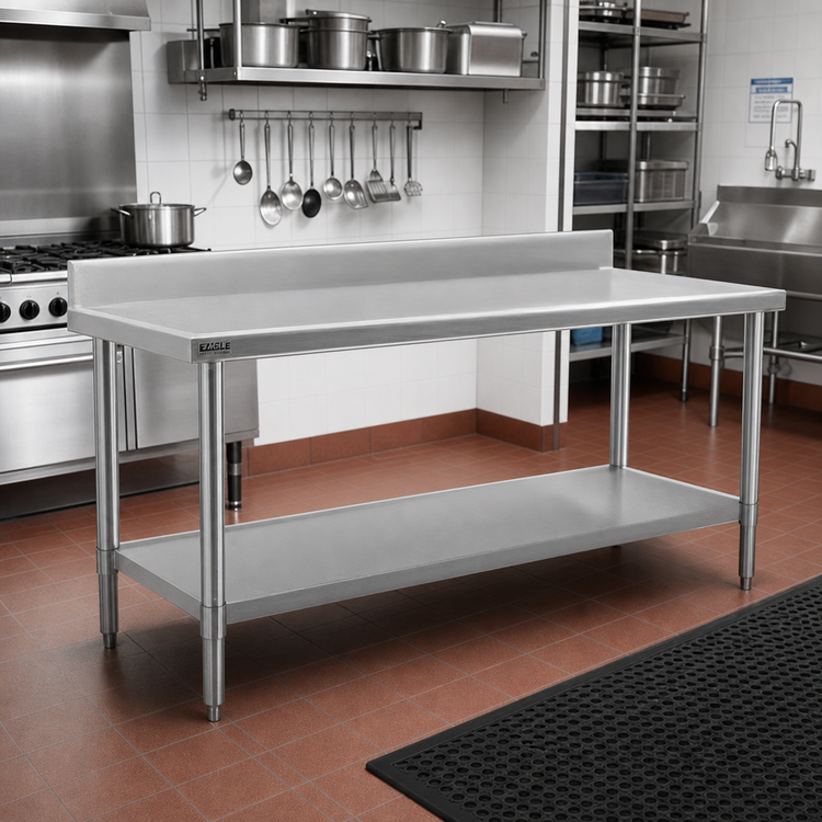 Product image #2 for Eagle Spec-Master Marine Series 72-Inch x 30-Inch 14-Gauge Stainless Steel Work Table with 4-1/2-Inch Backsplash and Adjustable Undershelf