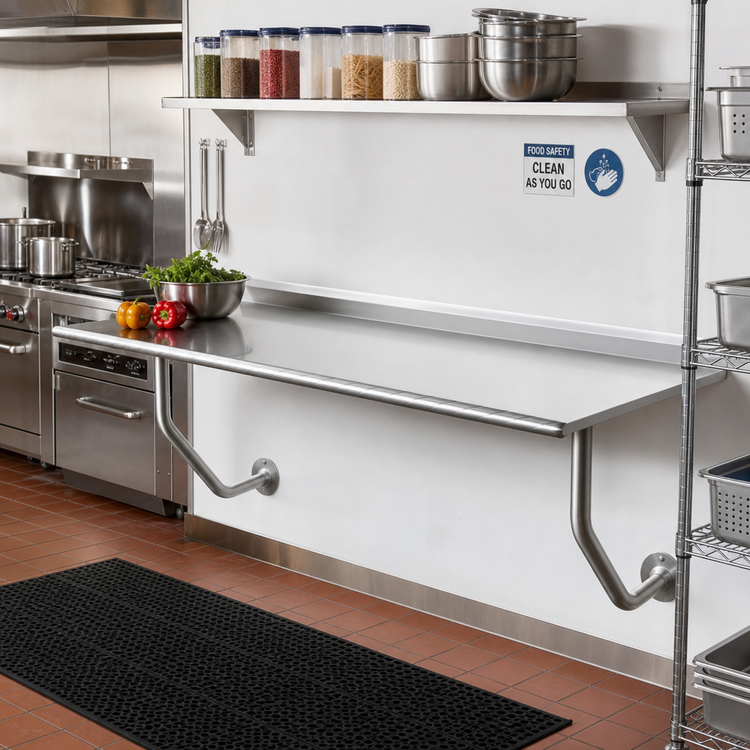 Product image #2 for Advance Tabco 72 Inch x 24 Inch 14-Gauge 304 Stainless Steel Wall-Mounted Table with 1-1/2 Inch Rear Backsplash