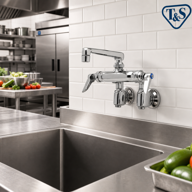 Product image #2 for T&S Brass B-0243 Wall-Mount Sink Mixing Faucet with 6-Inch Cast Swivel Spout and Lever Handles