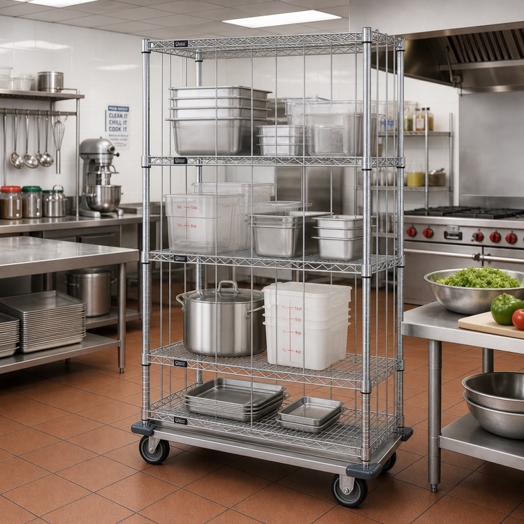 Product image #2 for Quantum 4-Shelf Mobile Enclosure Cart, 36 x 24 x 81 Inches, Chrome Plated