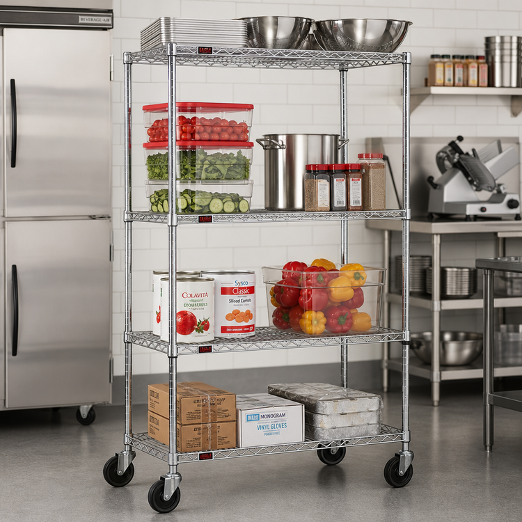 Product image #2 for Eagle Group 4-Tier Chrome Wire Shelving Dolly Truck, 48 x 18 Inches, 69 Inches High