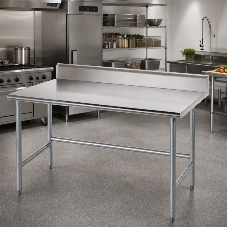 Product image #2 for Advance Tabco 72 Inch x 36 Inch 16 Gauge 430 Stainless Steel Work Table with 5 Inch Backsplash and Galvanized Legs