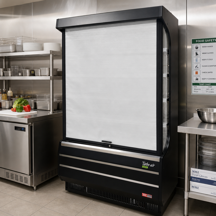 Product image #2 for Turbo Air SC-50B Locking Fabric Security Cover for TOM-50B-N Open Display Merchandiser, Black Trim