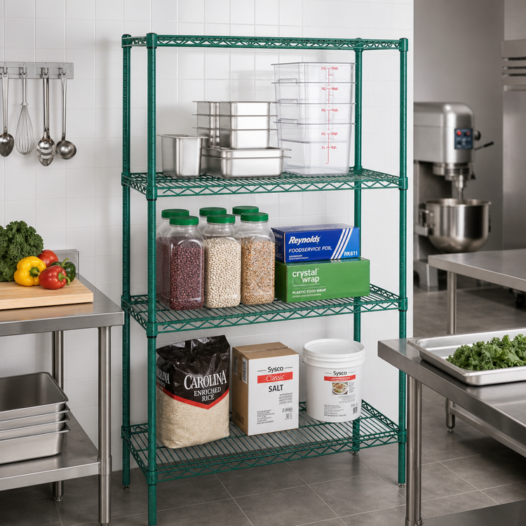 Product image #2 for Quantum 72"W x 21"D x 86"H Stationary Wire Shelving Starter Kit, Green Epoxy Finish
