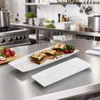 Thumbnail image #2 for American Metalcraft TRPZ23 Trapezoid Slim Rim Melamine Serving Platter, 22-7/8 x 8-1/4 Inch, White Case of 12