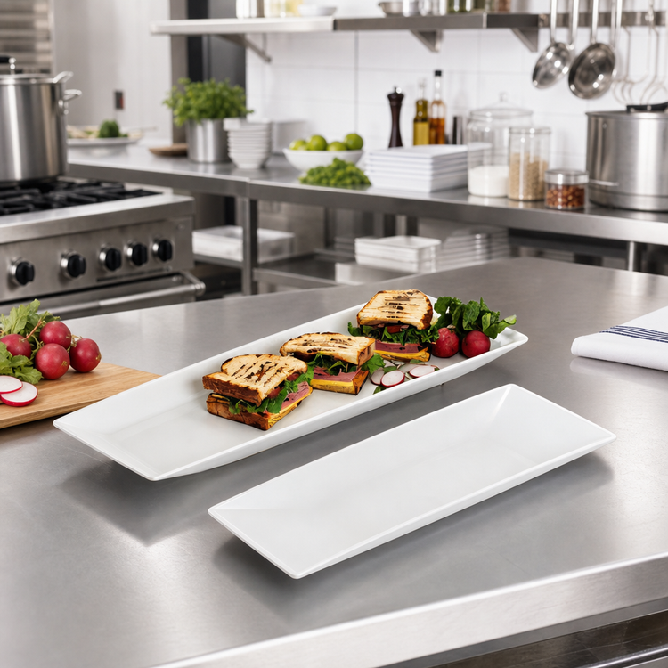 Product image #2 for Trapezoid Slim Rim Melamine Serving Platter, 22-7/8 x 8-1/4 Inch, White