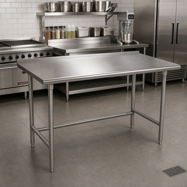 Product image #2 for Advance Tabco 72 Inch x 36 Inch 14-Gauge 304 Stainless Steel Open Base Work Table with 1-1/2 Inch Rear Up-Turn