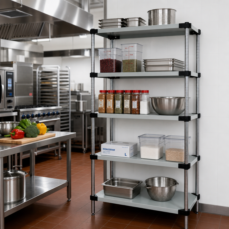 Product image #2 for Quantum WRS5-86-2424SS Solid Shelving Starter Kit, 24 x 24 x 86 Inches, 5 Solid Shelves, 304 Stainless Steel