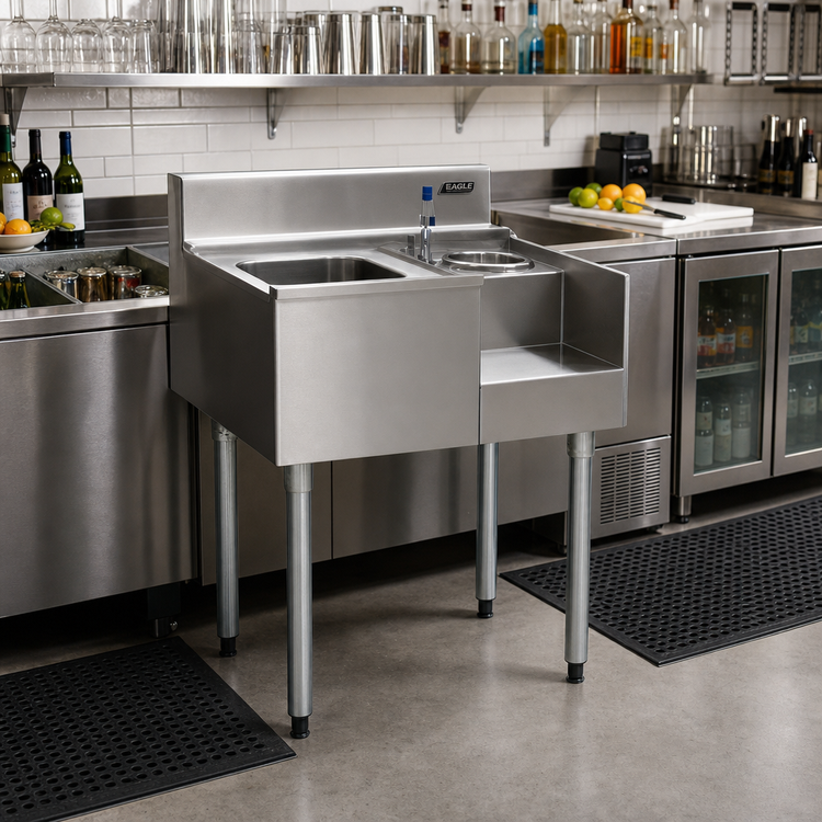Product image #2 for Eagle Group 2200 Series 24 Inch x 24 Inch Freestanding Underbar Sink/Blender Module with Left Sink Bowl and Right Blender Recess