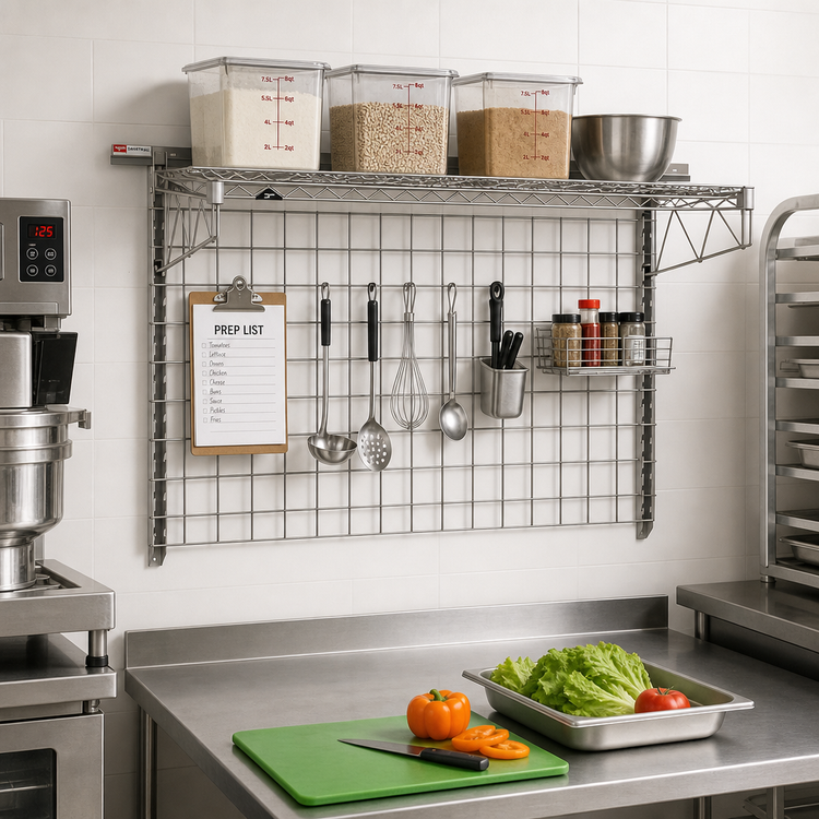 Product image #2 for Metro SmartWall Wall-Mounted Station Base Kit Starter Unit with 24 x 48 Wire Grid and 18 x 48 Wire Shelf