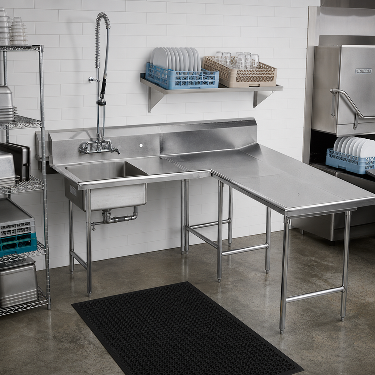 Product image #2 for Advance Tabco DTS-D70-144R L-Shaped Right-Hand Dish Table with Landing and Pre-Rinse Sink, 143 Inch
