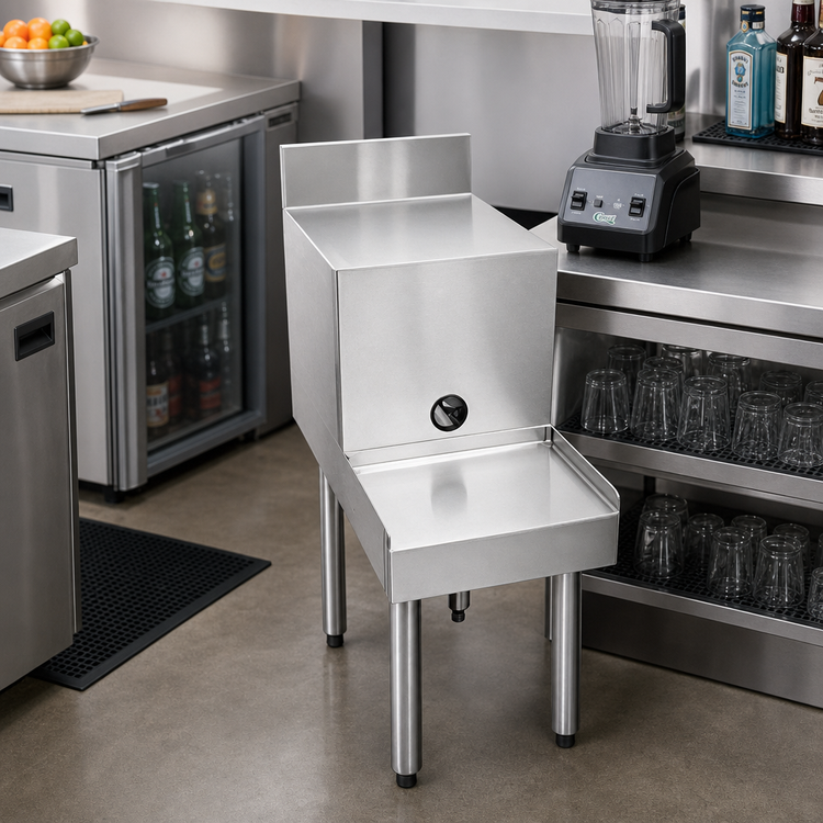 Product image #2 for CHOICE by Glastender Freestanding Stainless Steel Underbar Blender Station with Filler Board and Backsplash, 14 Inch Wide x 24 Inch Deep
