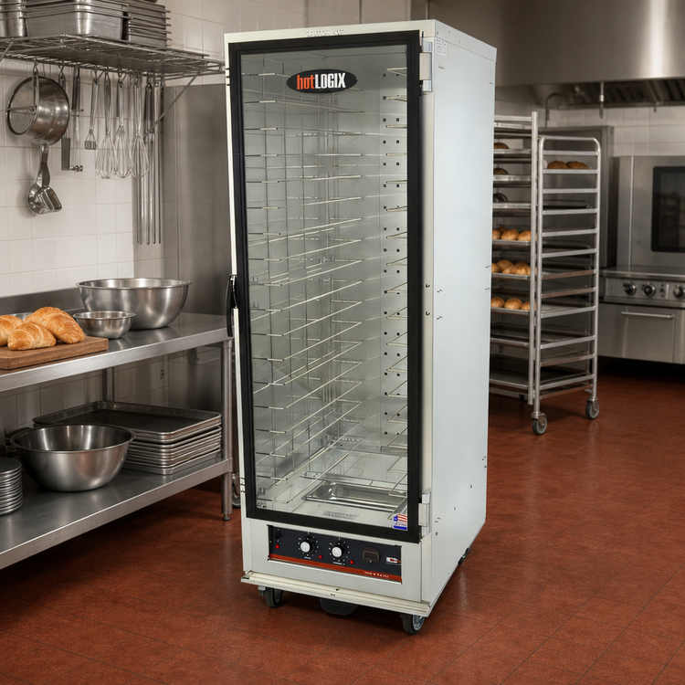 Product image #2 for hotLOGIX HL2-18 Full-Height Heated Humidified Holding Cabinet / Heater Proofer, Non-Insulated Aluminum, Glass Door
