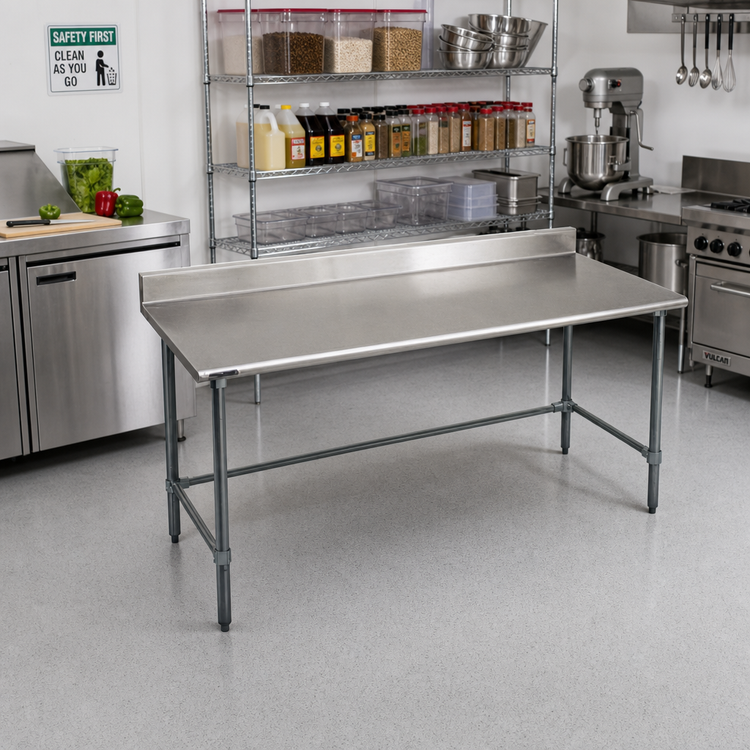 Product image #2 for BlendPort® Budget Series 72-Inch x 24-Inch 430 Stainless Steel Work Table with 4-1/2-Inch Backsplash and Galvanized Tubular Base