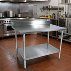 Thumbnail image #2 for BK Resources VTTR5-7230 72 x 30 Inch Stainless Steel Work Table, 18 Gauge 430 Top, 5 Inch Backsplash, Adjustable Galvanized Undershelf