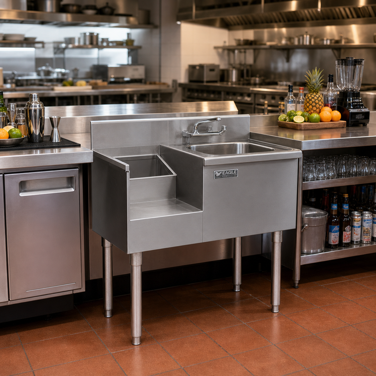 Product image #2 for Eagle 1800 Series 24-Inch Underbar Sink/Blender Module with Right Sink Bowl and Left Liquid Waste Chute