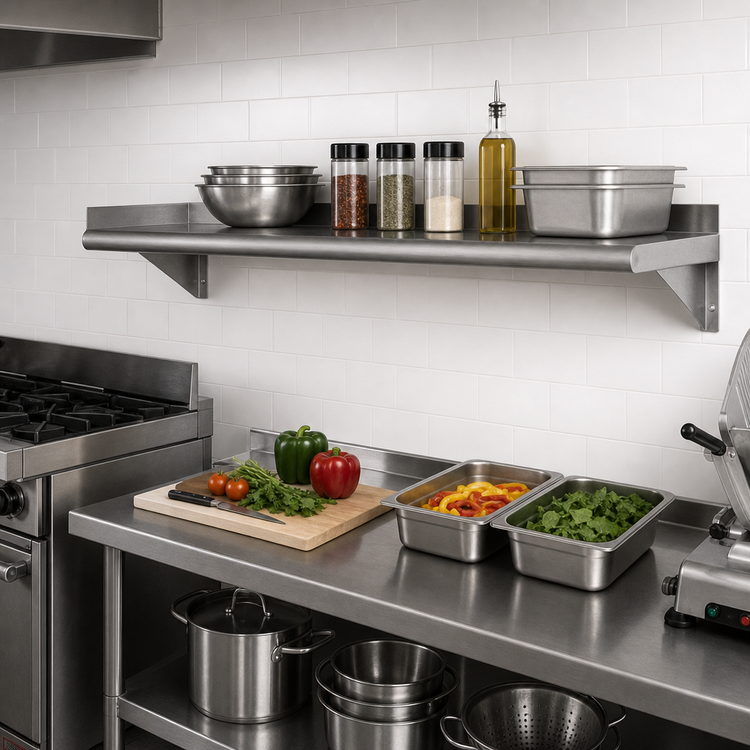 Product image #2 for Eagle Group 48"W x 12"D Wall-Mounted 16-Gauge Type 430 Stainless Steel Shelf