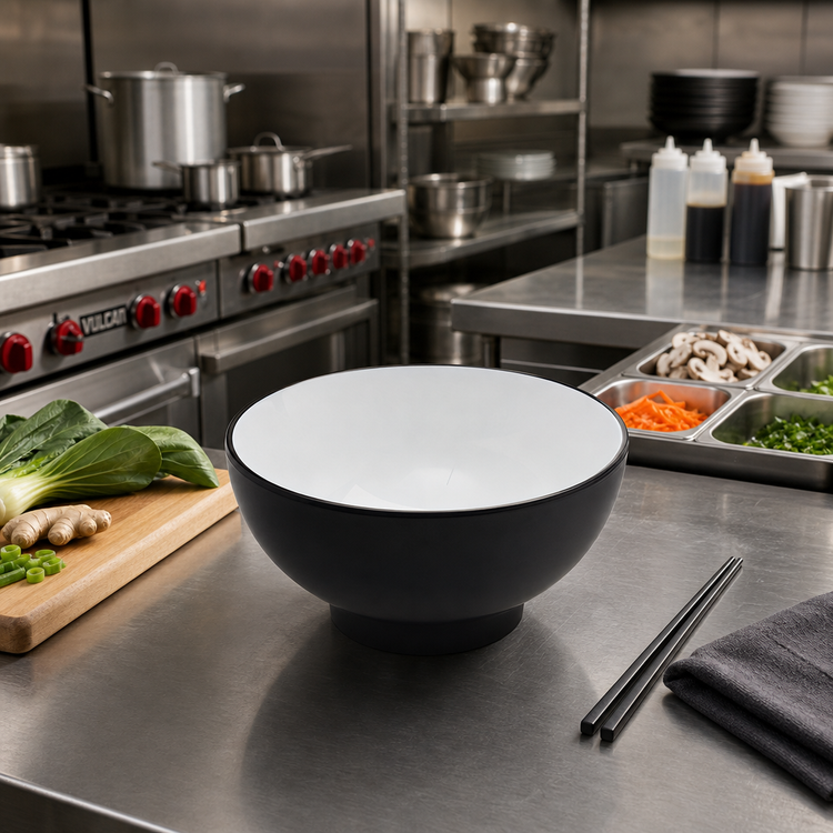 Product image #3 for American Metalcraft 30 oz. Round Melamine Noodle Bowl, Black/White