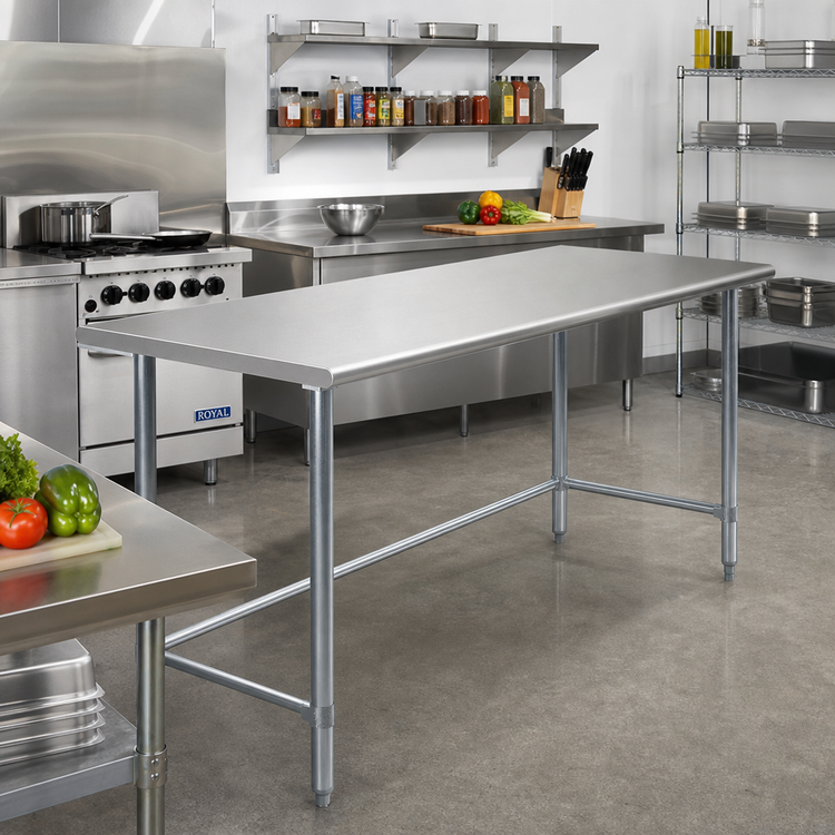 Product image #2 for Eagle Deluxe Series Flat Top Work Table, 144"W x 24"D, 304 Stainless Steel Top, Galvanized Tubular Base