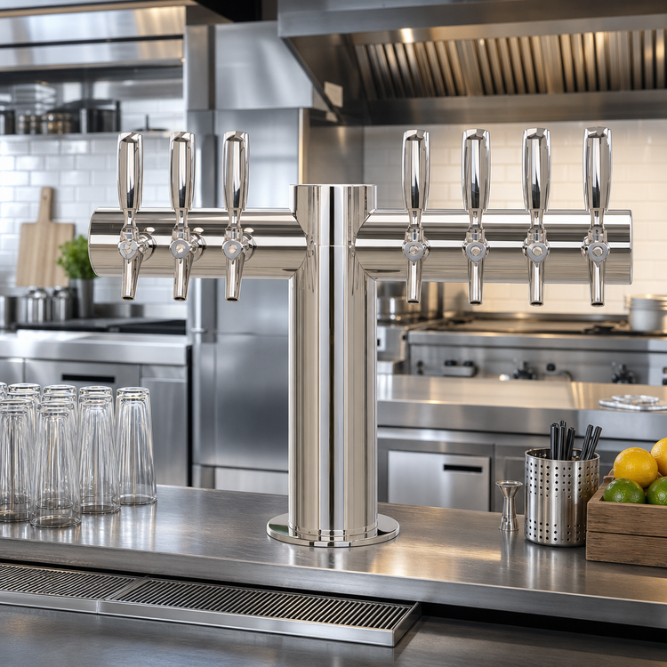 Product image #2 for Metropolis T-Style 8-Faucet Countertop Glycol-Cooled Draft Beer Tower, Polished Stainless Steel