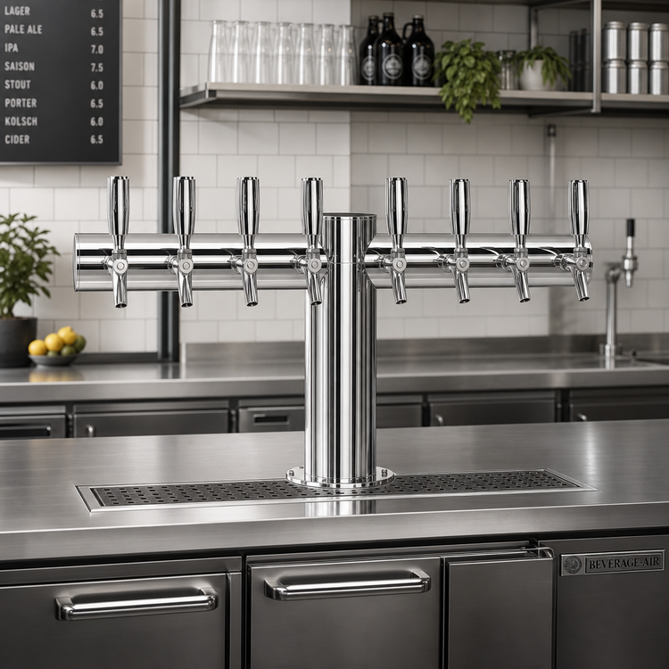 Product image #2 for Metropolis T-Style 8-Faucet Countertop Glycol-Cooled Draft Beer Tower, Polished Stainless Steel