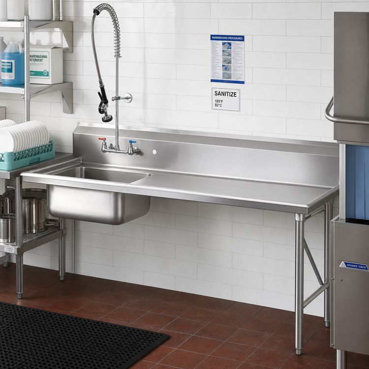 Product image #2 for Advance Tabco Right-Hand Straight Soil Dishtable with Pre-Rinse Sink, 71 Inch, 16 Gauge 304 Stainless Steel